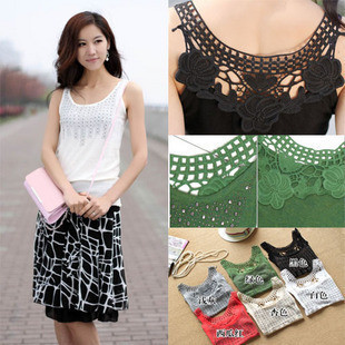 2013 spring summer slim mantianxing rhinestones cutout crotch knitted small vest spaghetti strap women's