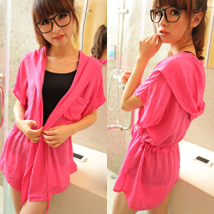 2013 spring summer women's casual solid color cardigan short-sleeve sunscreen thin outerwear