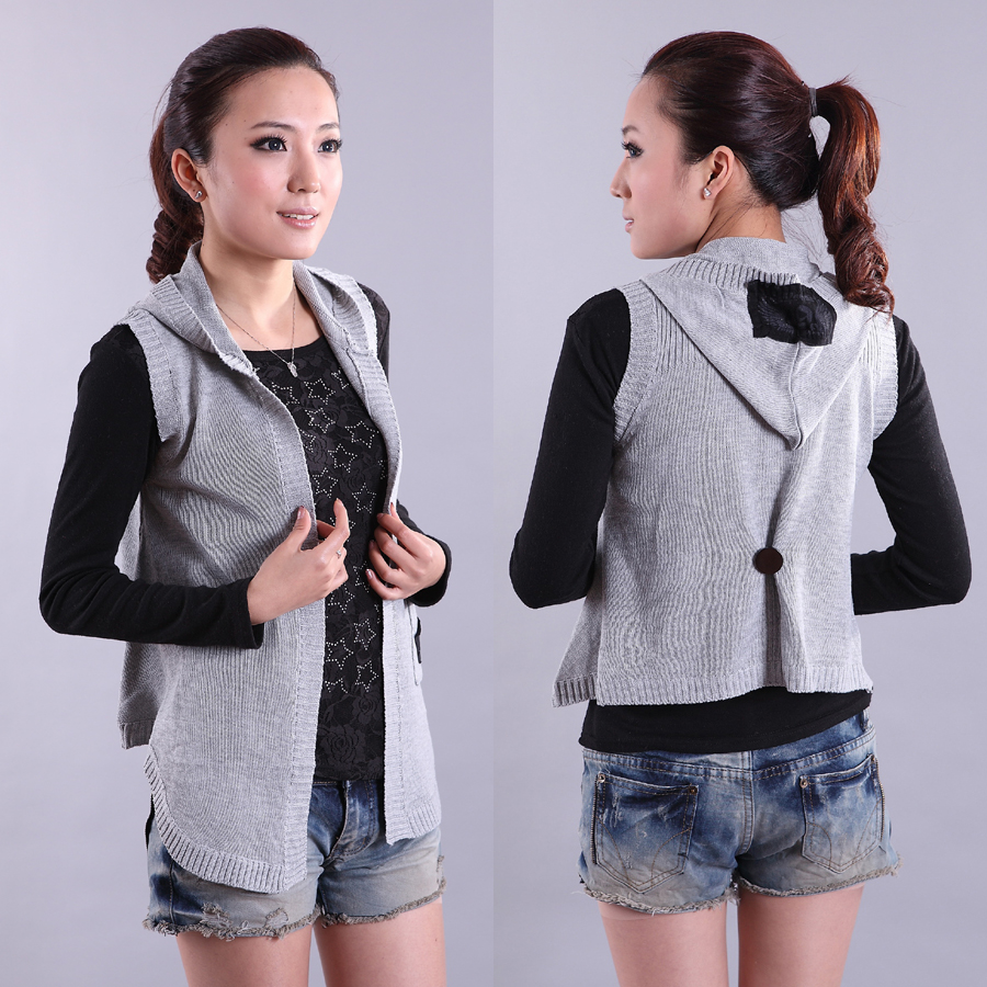 2013 spring sweater female shirt slim vest with a hood vest sweater cardigan