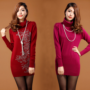 2013 spring sweater loose medium-long slim hip sweater turtleneck sweater basic women's