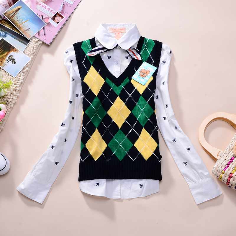 2013 spring sweater vest female preppy style casual vest horse rhombus yarn vest