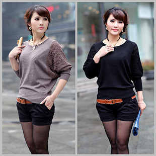 2013 spring sweet lace long-sleeve o-neck loose women sweater batwing shirt