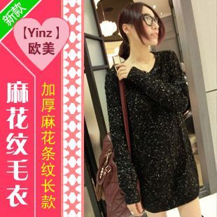 2013 spring thickening stripe line twisted medium-long o-neck sweater fashion women's w443p70