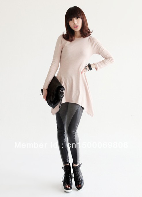 2013 Spring thin models Women Leggings gray + side stripes leather stitching pants fashion pantyhose