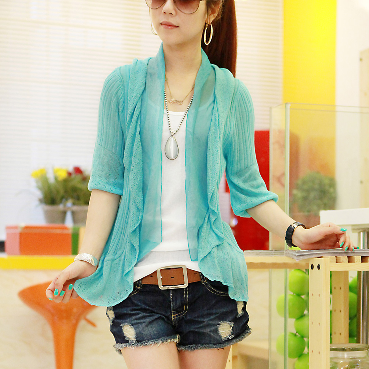 2013 Spring Thin Sun Protection Clothing Air Conditioning Shirt Small Cape Cutout Lace Cardigan Coat