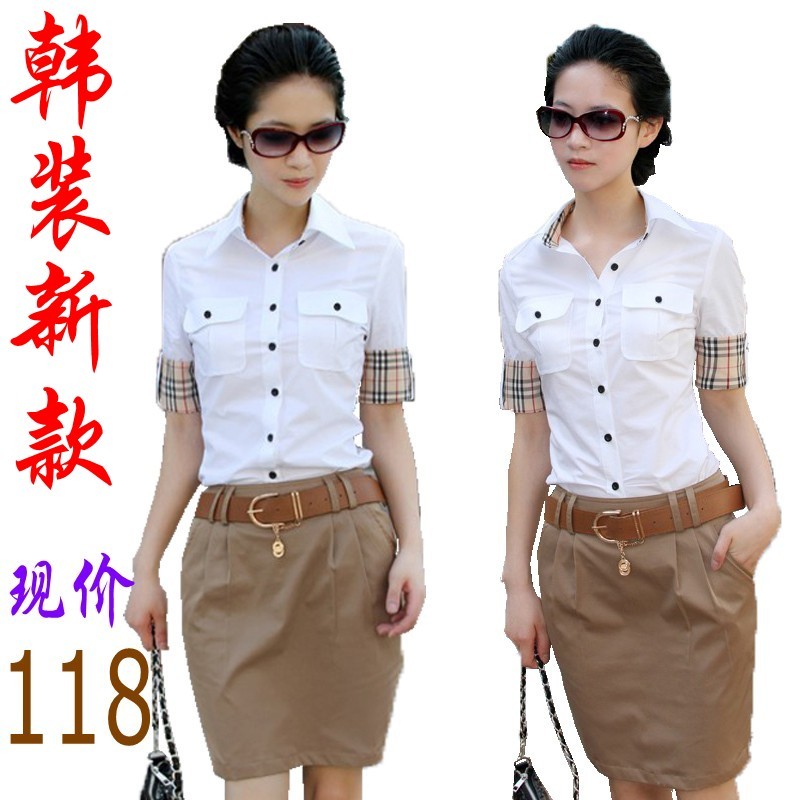 2013 spring tooling women's short-sleeve formal OL outfit turn-down collar female shirt short skirt professional set