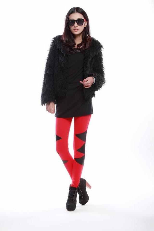 2013 spring trigonometric all-match symmetrical faux leather patchwork legging slim legging