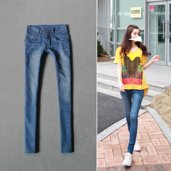 2013 spring trousers elastic slim mid waist jeans female skinny pencil pants