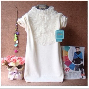 2013 spring turtleneck lace decoration long-sleeve FAIRYFAIR basic shirt knitted sweater