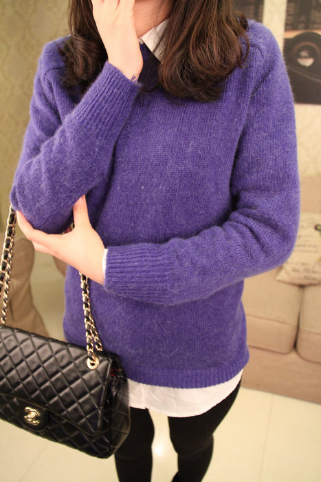 2013 spring unique all-match solid color knitted rabbit fur sweater