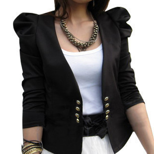 2013 spring V-neck puff sleeve double breasted suit cardigan short jacket women blazer