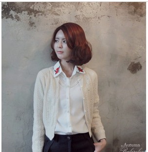 2013 spring vintage embroidery rose solid color turn-down collar chiffon shirt