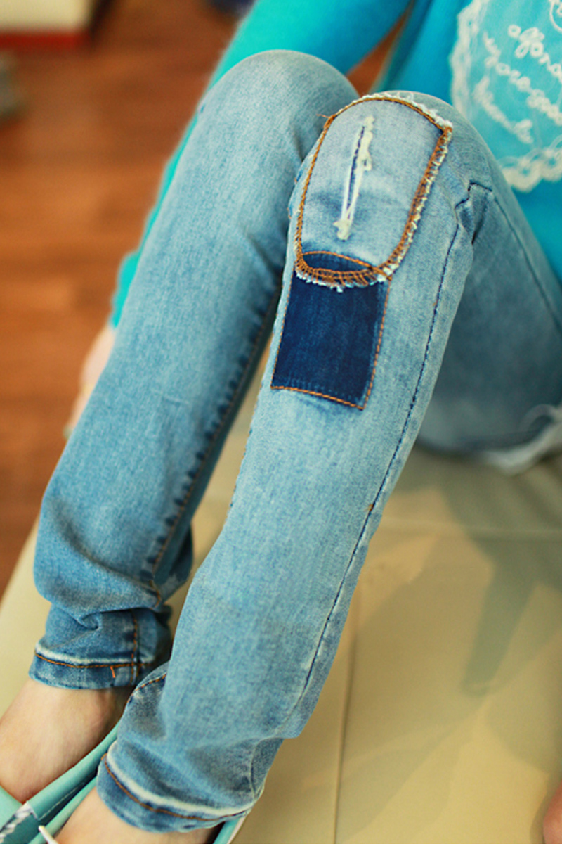 2013 spring water wash applique slim skinny jeans slim pencil pants female trousers