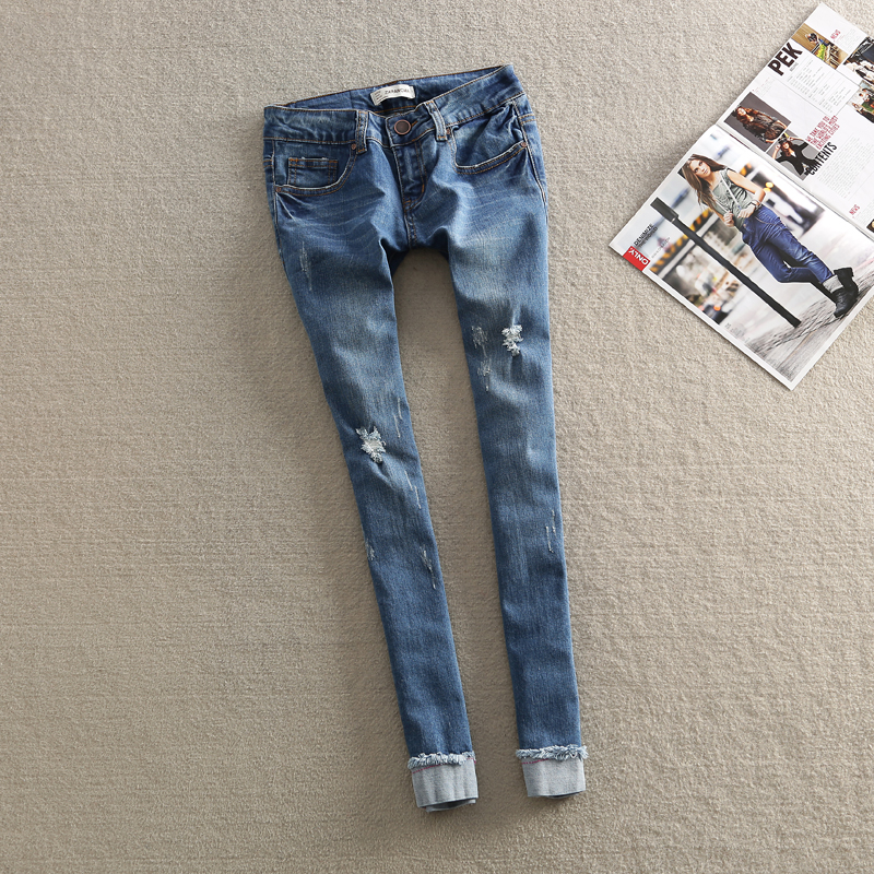 2013 spring water wash elastic roll up hem slim pencil jeans skinny pants