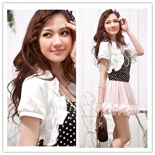 2013 Spring  white zipper decoration ruffle elegant short-sleeve type small cape waistcoat short jacket