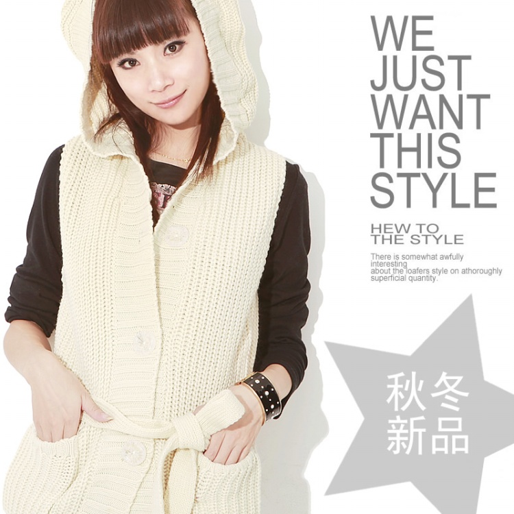 2013 spring with a hood medium-long yarn vest knitting cardigan outerwear female