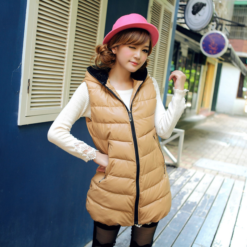 2013 spring with a hood PU medium-long down coat down cotton sweet design short outerwear female