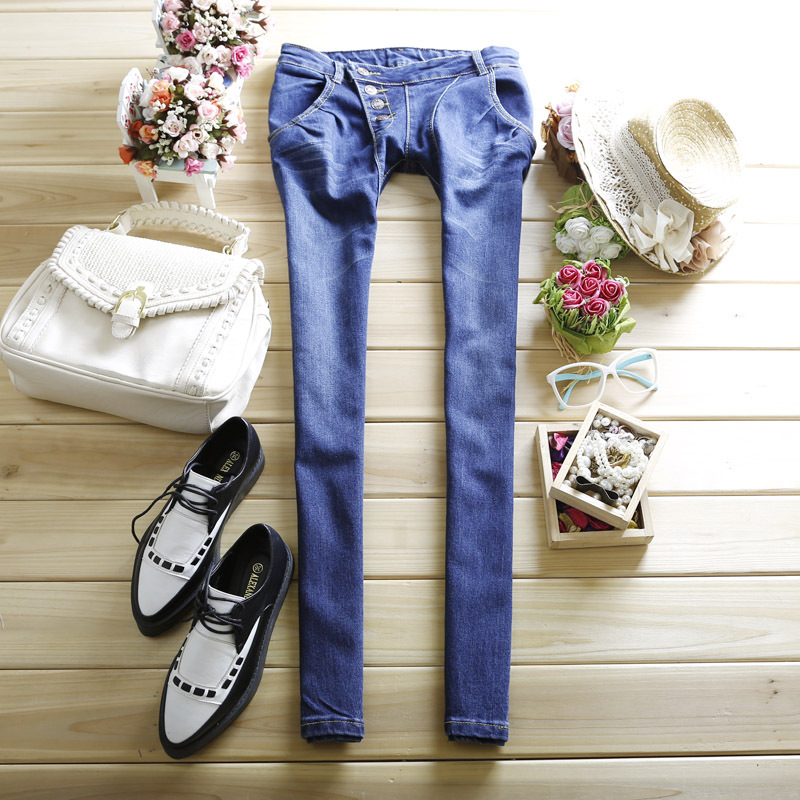 2013 spring Women fashion buttons small jeans slim skinny pants pencil pants