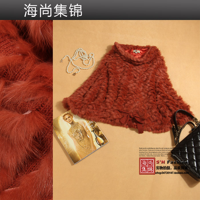 2013 spring Women rabbit fur half sleeve lacing knitted rabbit fur poncho fur k6011 three-color