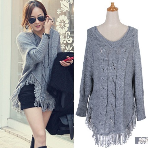 2013 spring women's 022081 trend tassel batwing sleeve sweater high quality