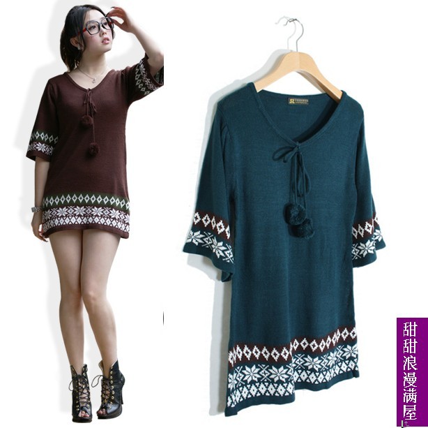 2013 spring women's 22168 sweet embroidered half sleeve thin sweater one-piece dress