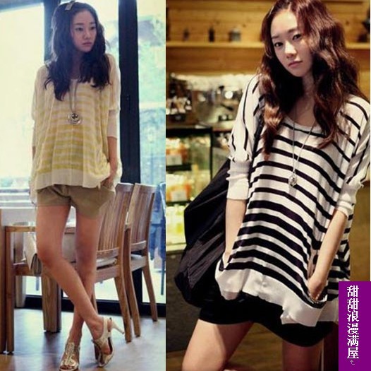 2013 spring women's 376827 casual stripe loose batwing sleeve sweater