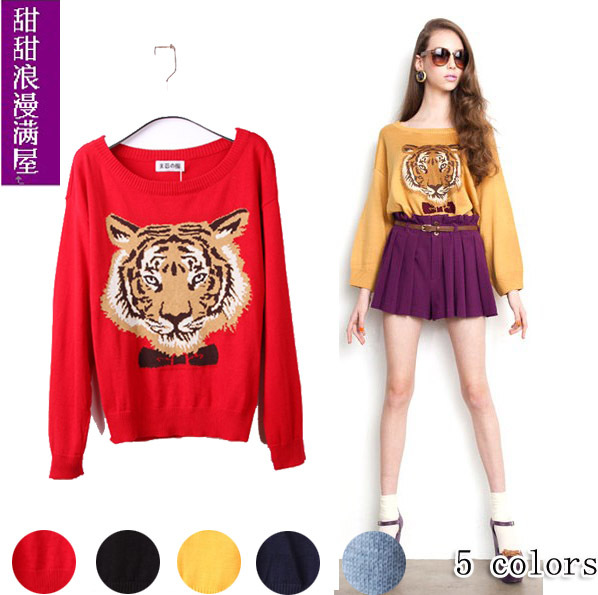 2013 spring women's 530838 casual all-match tiger head thin sweater high quality