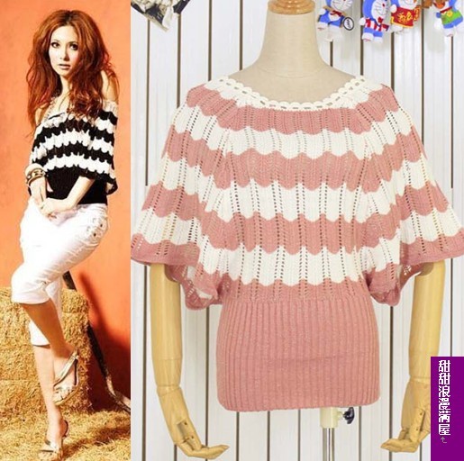 2013 spring women's 6828 slit neckline batwing sleeve knitted high quality