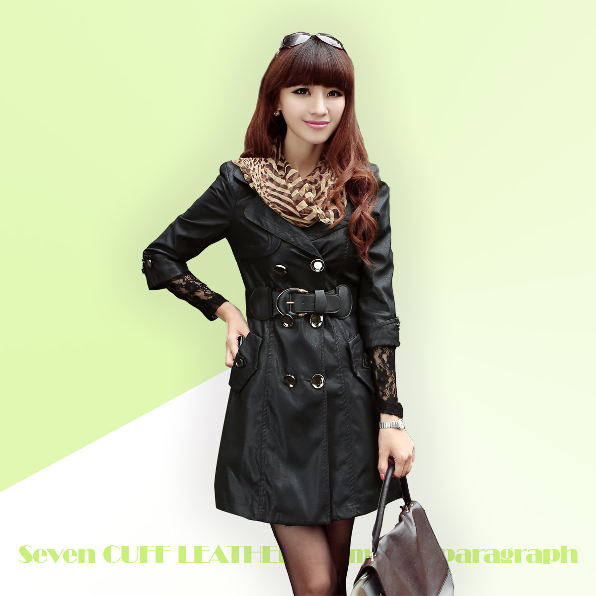 2013 spring women's 722 PU leather trench l