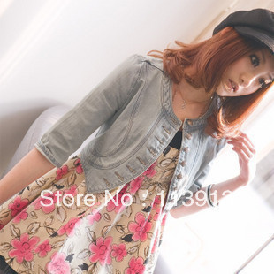 2013 spring women's all-match slim half sleeve denim outerwear design short outerwear female outerwear