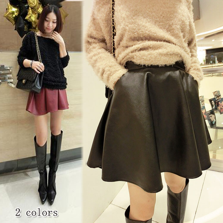 2013 spring women's b2255 all-match half-length pleated skirt leather short skirt