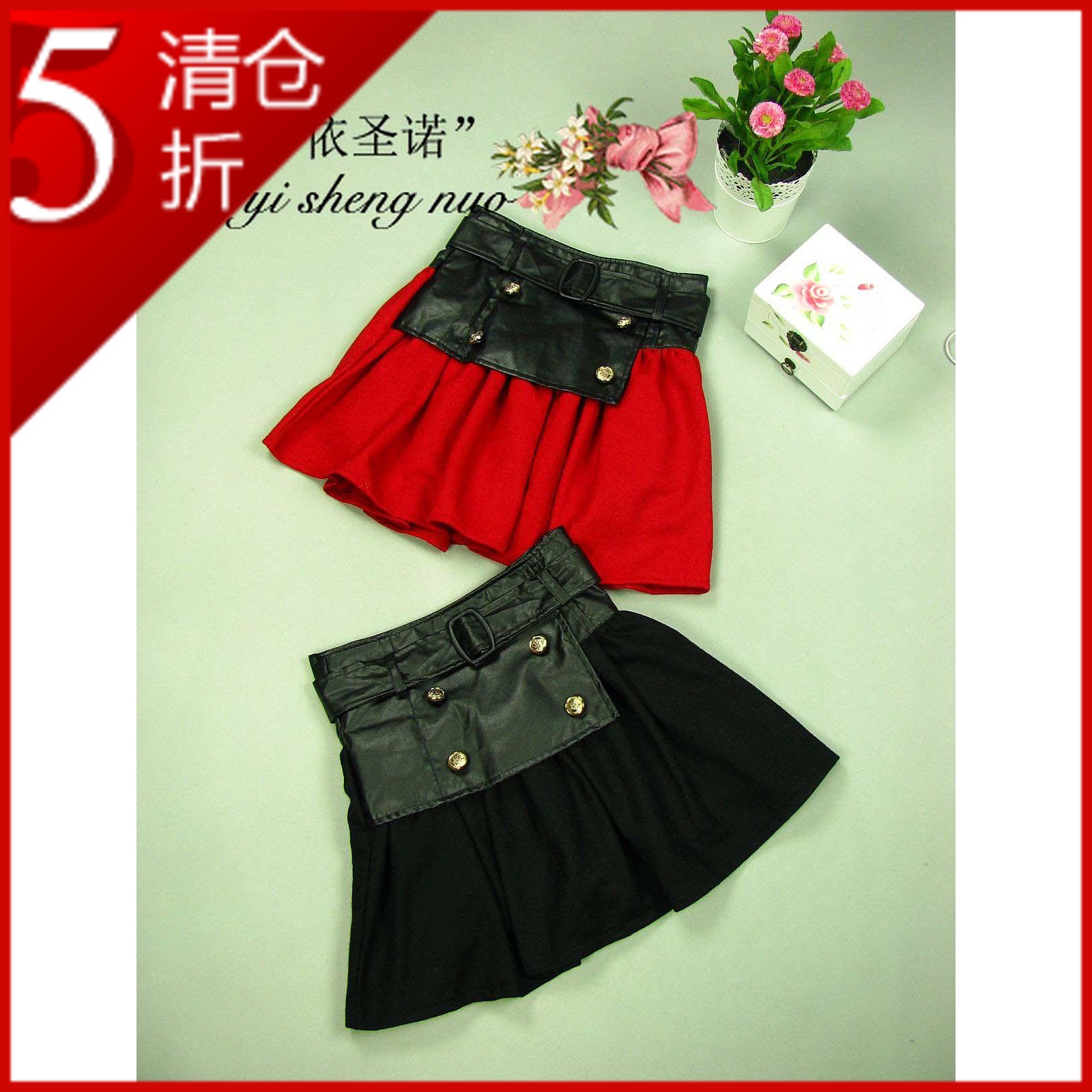 2013 spring women's black high waist vintage british style PU woolen patchwork short skirt leather skirt