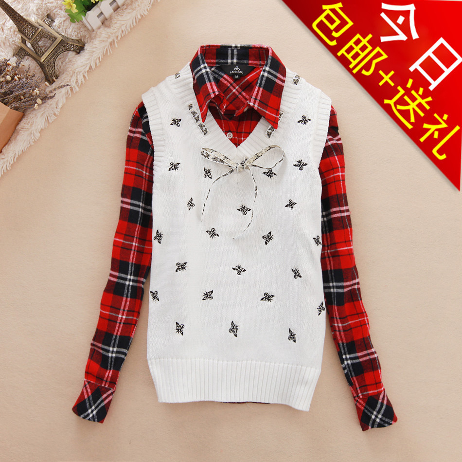 2013 spring women's bow V-neck slim female sweater wool waistcoat sweater vest female