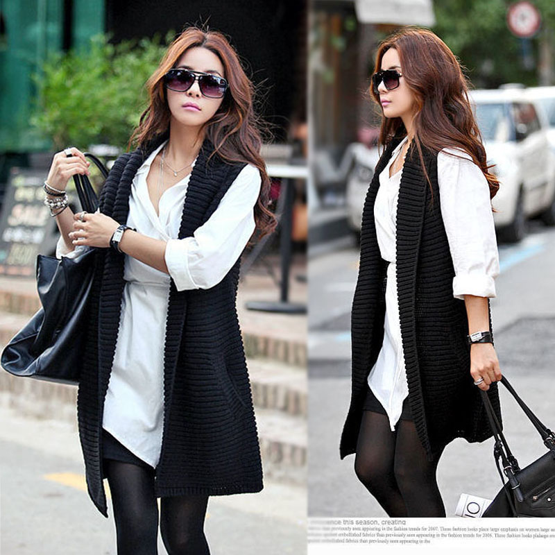 2013 spring women's casual all-match long design vest sweater cardigan outerwear