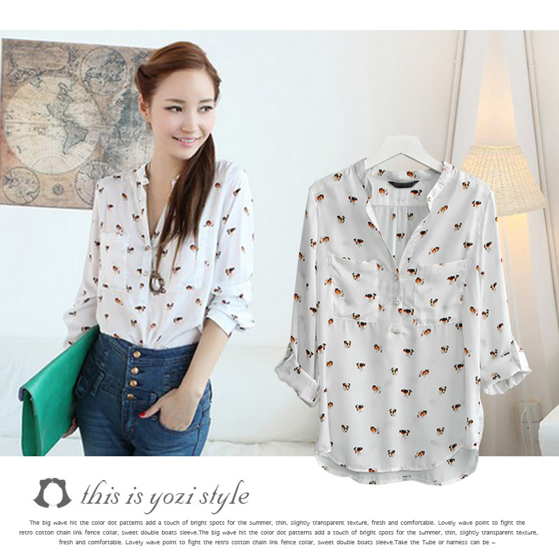 2013 spring women's casual loose V-neck long-sleeve chiffon all-match shirt women's ,10