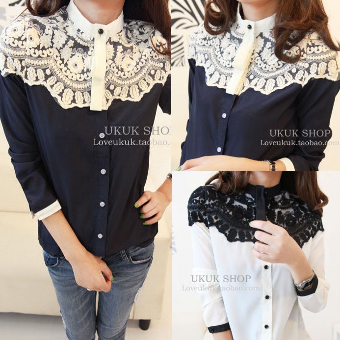 2013 spring women's clothes poncho patchwork lace chiffon shirt fashion elegant shirt