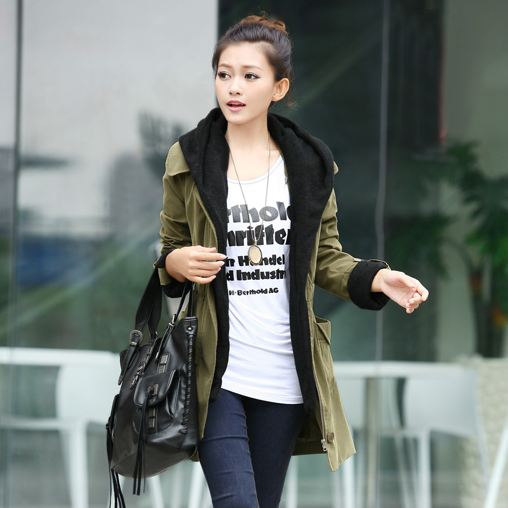 2013 spring women's color block waist popular casual fashion trench outerwear female