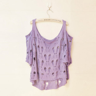 2013 spring women's cutout sweet shirt strapless hole short-sleeve sweater air conditioning shirt