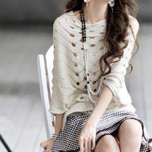 2013 spring women's elegant gentlewomen batwing sleeve cutout handmade sweater female