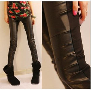 2013 spring women's fashion all-match patchwork thickening leather pants legging