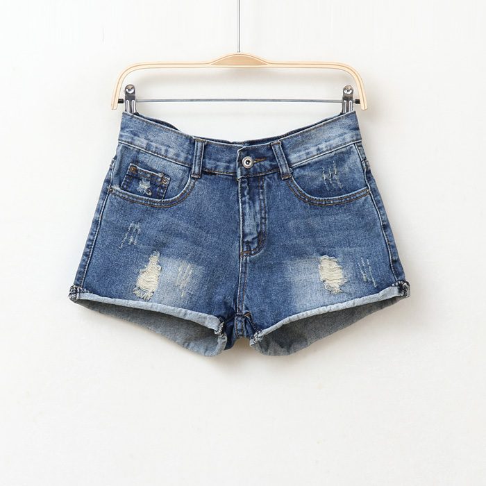 2013 spring women's fashion normic back pocket patchwork hole loose denim shorts