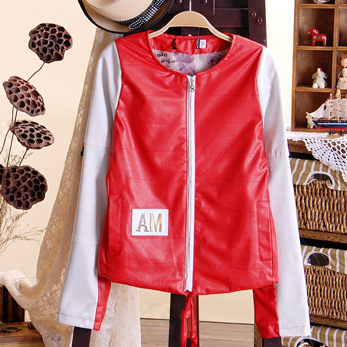 2013 spring women's fashion o-neck slim leather jacket PU clothing outerwear 209w529-5