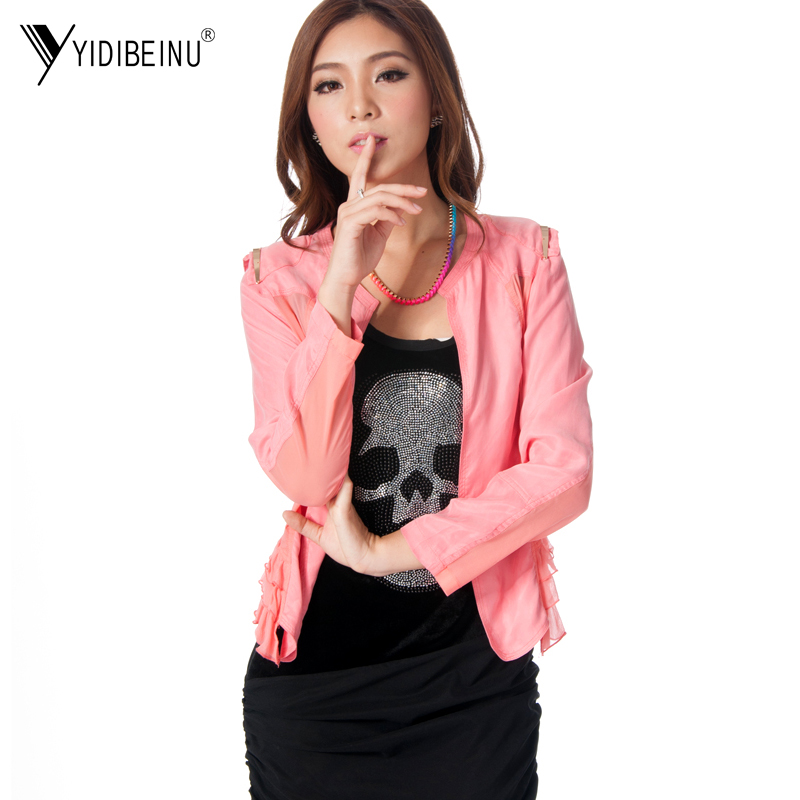 2013 spring women's fashion pleated slim o-neck long-sleeve short jacket top female