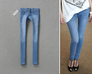 2013 spring women's fashion slim all-match new arrival light blue pencil pants retro finishing female denim skinny pants