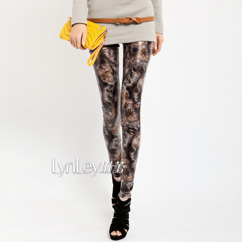 2013 spring women's faux leather doodle safety pants personality  female ankle length leggings