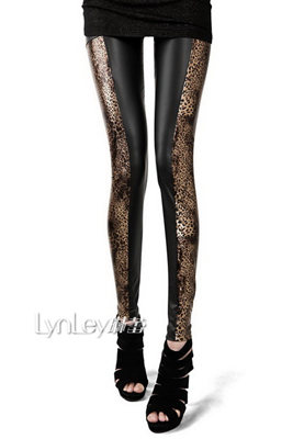 2013 spring women's faux leather leopard print patchwork fashion personality female ankle length leggings