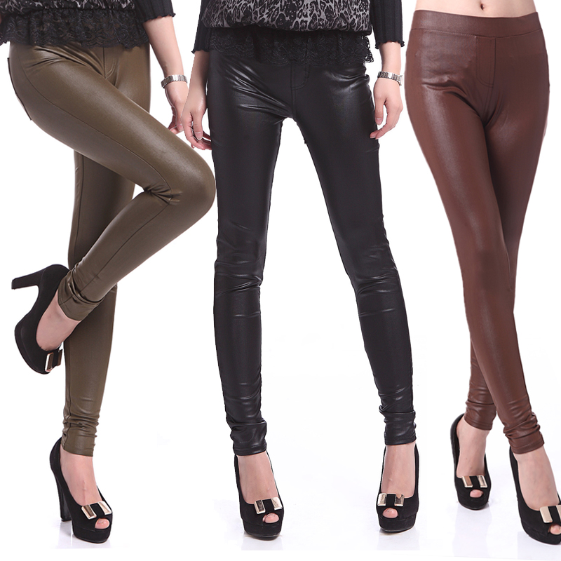 2013 spring women's faux leather pants patchwork leather pants fashion slim pencil pants long trousers tights