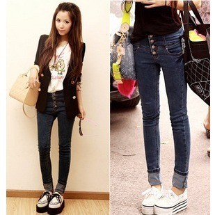 2013 spring women's high waist denim trousers slim skinny jeans pencil pants