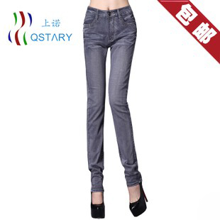 2013 spring women's high waist straight jeans slim straight pants elastic trousers