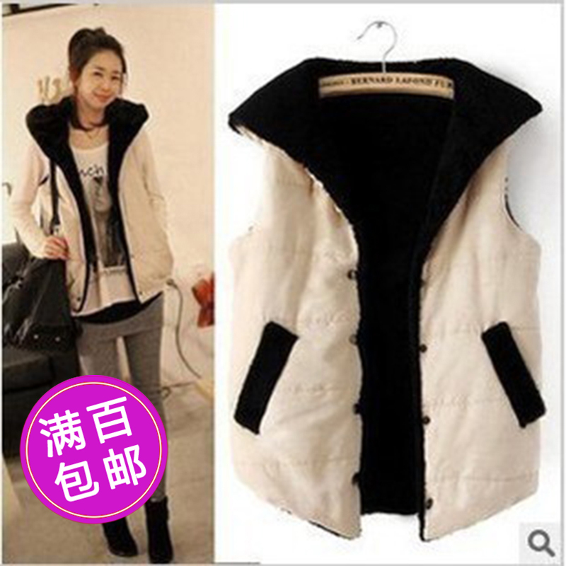 2013 spring women's hooded vest coral fleece slim fashionable casual cotton vest